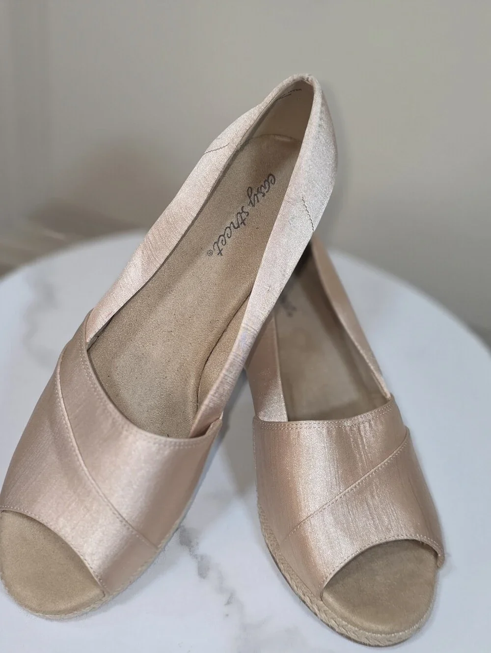 NWT Easy Street Jasper Thai Silk Peep Toe Espadrille Wedge Shoes Sz 11 Extra Wid